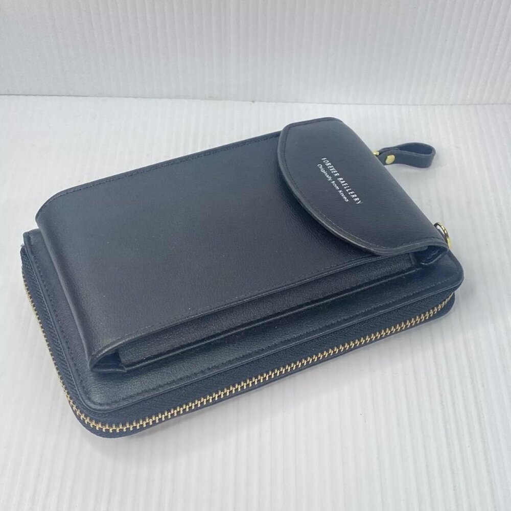 Forever Baellery Korea Black Cross Body Bag Wallet Phone Holder NEW 7x4in